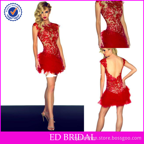 BY1243 Sexy Short Cut Out Back Mini Cocktail Dress With Feather